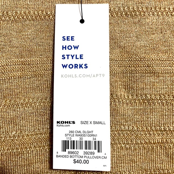 Kohl’s Apt. 9 Sweater | Crew Neck | Size: XS | Color: Tan / Beige / Brown - Picture 2 of 2